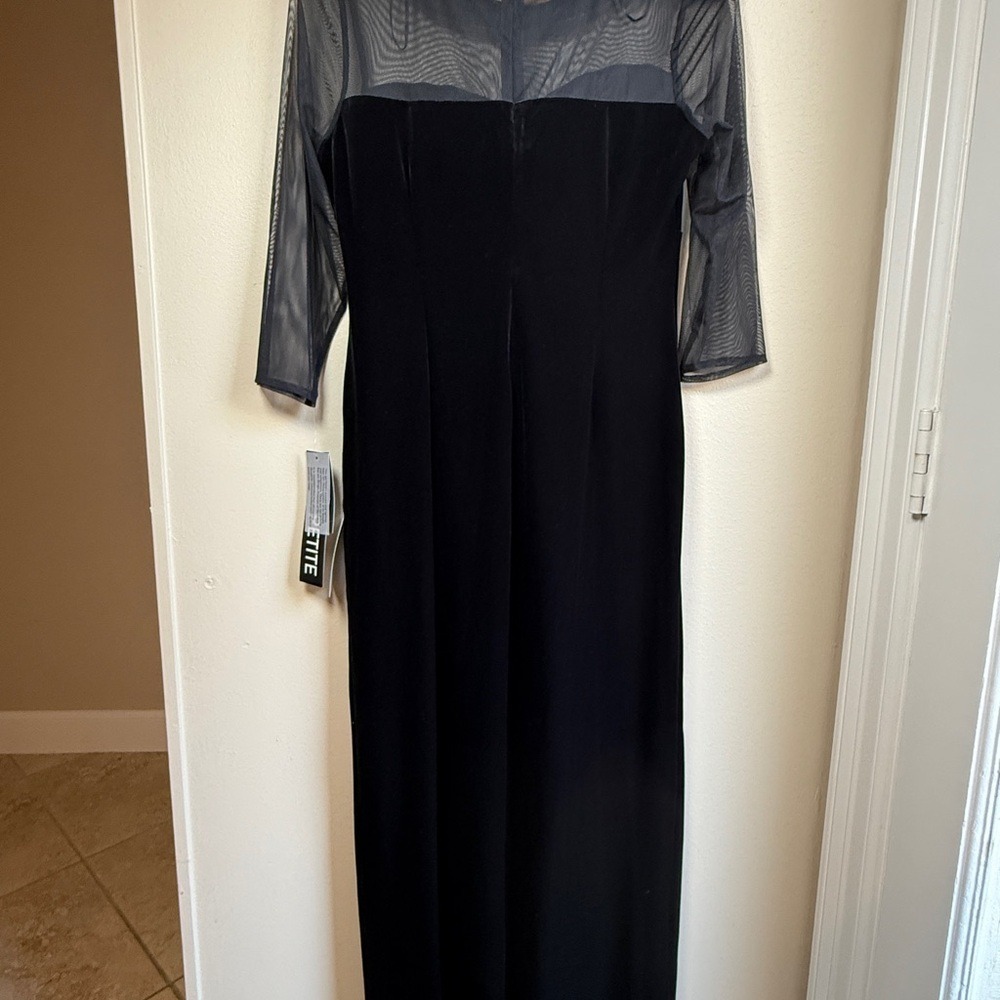 Alex Evenings Women's Black Velvet Mesh Illusion Sleeves & Side Ruching, 10P - Picture 5 of 10